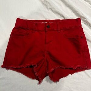 Old Navy Red Frayed-Hem Denim Shorties